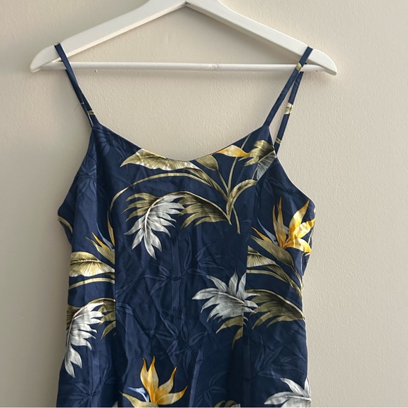 Paradise Found Dress Navy Blue Hawaiian Floral Print Bamboo Women Medium Vintage - Picture 3 of 10
